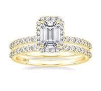 Skcess 6x8MM Vintage Ringe Damen 925 Sterling Silber, 2 Ring Set 6x8mm 2ct Form Damenring mit Zirkonia Rechteckschliff, Damen Eheringe Trauringe Gold, Gr.62 (19.7)