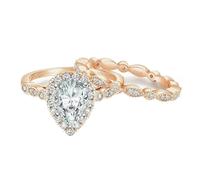 Skcess 6x9MM Ringe Damen Vintage 925 Sterling Silber, 2 Ring Set 6x9mm 1.5ct Form Damenring mit Zirkonia Tropfenschliff, Damen Ringe Freundschaftsringe Gold Rose, Gr.54 (17.2)