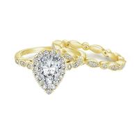 Skcess 6x9MM Verlobungsring Damen 925 Sterling Silber, 2 Ring Set 6x9mm 1.5ct Form Damenring mit Zirkonia Tropfenschliff, Damen Ehering Vintage Gold, Gr.57 (18.1)