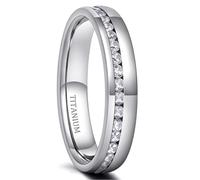 Skcess 7MM Ehe Ringe Herren Titanstahl, Ewigkeitsring Form Verlobungsring Mann mit Zirkonia, Unisex Ring Vintage Silber, Gr.58 (18.5)