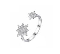 Skcess 9 Karat Weißgold Ehering Diamant Weiß, Damenringe Sternform Größe 57 (18.1)