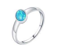 Skcess 9K Weißgold Ring Blau Opal Ring 4x6mm, Vintage Zierlicher Damen Größe 53 (16.9)