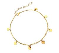 Skcess Fußkettchen Jugendliche, Kupfer Rund Tag Anhänger Fußkette Urlaub Armreif Damen Gold für Mutter Mädchen, 20+5cm Größenverstellbares