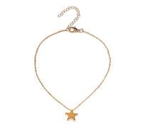 Skcess Fußkette Charm 14K Gold Au585, Gelbgold Au585 Pentagramm Fuss Schmuck Damen Armband Mädchen Bettelarmband, 21cm Länge