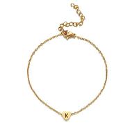 Skcess Gold Au585 Fußkettchen 30cm, 14K Gelbgold Herz mit Buchstaben K Fußkettchen Damen Boho Armband Charms für Damen