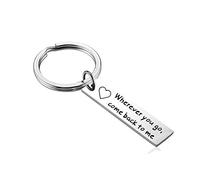Skcess Schlüsselband Junge Edelstahl, Schlüsselanhänger Gravur Wherever You Go Come Back to Me Schlüsselanhänger Silber 1 Pcs