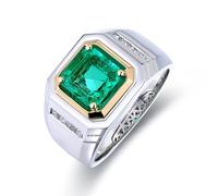 Skcess Sterlingsilber Ringe Herren Synthetischer Smaragd Grün, Siegelring mit Künstlichem Smaragd Herren Ringe Größe 60 (19.1)