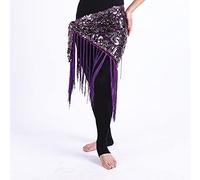 Skdvy Bauchtanz Hüftschal,Bauchtanz Hüfttuch aus Chiffon Bauchtanz Kleidung Frauen Dancewear Lange Fringe Hand Häkeln Dreieck Gürtel Bauchtanz Hüfte Schal Pailletten(Purple)