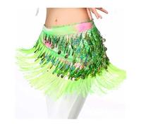 Skdvy Bauchtanz Hüftschal,Bauchtanz Hüfttuch aus Chiffon Gürtel Frauen Bauchtanz Kostüme Zubehör Pailletten Quaste Hüfte Schal Bauchtanzgürtel Hüfte Schal Bauchtanz(Green with Sequins)