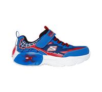Sneaker SKECHERS "CREATURE-CRAWLERS", Kinder, Gr. 30, blau (blau, rot), Mesh, Lederimitat, animal-print, kontrastfarbene Details, sportlich, Schuhe, Blink,-Klettschuh mit coolem Motiv, Größenschablone