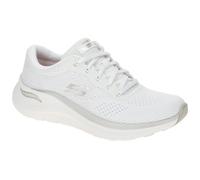 Skechers Arch Fit 2.0 Glow The Distance-Sneaker für Damen, Weißes Netzgewebe mit silberfarbenem Rand, 40 EU
