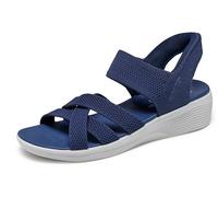 Skechers Arya Damen-Sandalen mit Keilabsatz, kühlend, freihändig, Marineblau, 39 EU