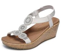 Skechers Damen Beverlee Date Glam Keilsandale, Off White Duraleather/Clear Rhinestone, 41 EU