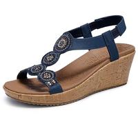 Skechers Damen Beverlee-Date Glam Keilsandale, blau, 39 EU