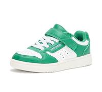 Sneaker SKECHERS "QUICK STREET", Kinder, Gr. 32, grün (grün, weiß), Lederimitat, kontrastfarbene Details, sportlich, Schuhe, Retro Sneaker mit Klettverschluss, Größenschablone zum Download (77741307-3