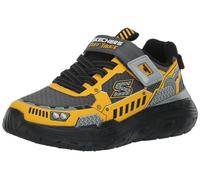 Skechers Boys Sneaker, Charcoal Synthetic/Textile/Yellow Trim, 37.5 EU