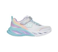 Sneaker SKECHERS "COSMIC GLOW LIGHTS", Damen, Gr. 34, silberfarben, Lederimitat, Textil, Glitzer, Schuhe Sneaker, Sportschuh mit Klett, Größenschablone zum Download (18041709-34) silberfarben