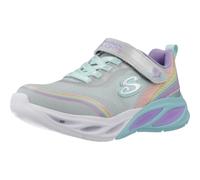 Sneaker SKECHERS "COSMIC GLOW LIGHTS", Mädchen, Gr. 30, silberfarben, Lederimitat, Textil, Mesh, leicht glänzend, Schuhe Sneaker, Sportschuh mit Klett, Größenschablone zum Download (18041709-30)