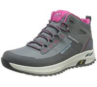 Skechers Damen Arch Fit Discover Stiefel, Anthrazitfarbenes Leder, Hot Melt Mesh Pink Trim, 40 EU