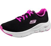 Skechers Damen Arch FIT Sneaker, Black Mesh/Fuchsia Trim, 37.5 EU