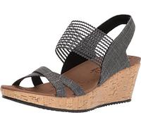 Skechers Damen Beverlee HIGH Tea Sandalen, Black Sparkle Linen/Gore Trim, 37.5 EU