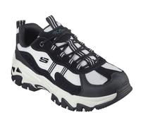 Skechers Damen D'Lites Hiker Sneaker, Schwarzes Leder, Synthetik, weißer Besatz, 36 EU