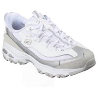 Skechers Damen D'Lites Smooth Nostalgia Sneaker, White Leather/Duraleather/Mesh/Silver Trim, 37 EU