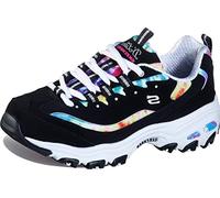 Skechers Damen D'lites Summer Fiesta Low-Top Sneakers, Black Trubuck Multi Mesh White Trim, 37.5 EU