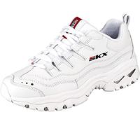 Skechers Damen Energy Timeless Vision Trainers, White Leather Red Navy Trim, 38 EU