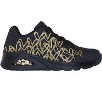 Sneaker SKECHERS "UNO-GOLDEN HEART", Damen, Gr. 41, gold (schwarz, goldfarben), Lederimitat, kontrastfarbene Details, Schuhe Sneaker, Freizeitschuh, Schnürschuh mit goldfarbenen Mylar-Stickereien (702