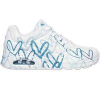 Skechers Damen Sneaker UNO Spread The Love Weiß Duraleather blauer Herz-Print 38 EU