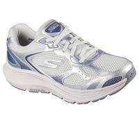 Skechers Damen Go Run Consistent 2.0 Volt Sneaker, Silberfarbenes Leder, marineblaue Zierleiste, 39.5 EU