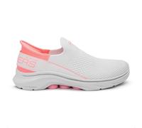 Skechers Damen GO Walk 7 MIA, Weißes Textil, neonrosa Besatz, 36.5 EU