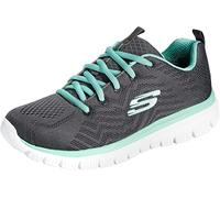 Skechers Damen Graceful Get Connected Sneakers, Charcoal Mesh / Green Trim, 40 EU