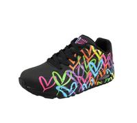 Skechers Damen James Goldcrown UNO-Highlight Love Sneaker, Black and Multi Heart Print Duraleather/Bla, 41 EU