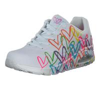 Skechers Damen Sneaker UNO-Highlight Love – Duraleather, Weiß/Multi Herz-Print – 36,5 EU