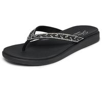 Skechers Damen Meditation Luxe-Floral Embellished Flache Sandale | Luxe Foam Cushioned Footbed, Arch Comfort Support, Vegan Materials, Rhinestone Floral Embellishments, Jewel Flip Flop Sandal