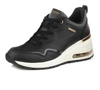 Skechers Damen Million Elevated Air Sneaker, Schwarzer Duraleather-Lederbesatz, 36 EU