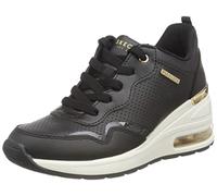 Skechers Damen Million Elevated Air Sneaker, Schwarzer Duraleather-Lederbesatz, 37 EU