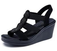 Skechers Damen Rumble On-Camp Glam Keilsandale, Schwarz/Schwarz, 37 EU