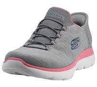 Skechers Damen Summits - Dazzling Haze Freihändige Slip-Ins - Memory Foam Einlegesohle, Fersenkissen, Vegane Materialien Sneaker, grau / pink, 11