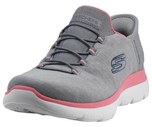 Skechers Damen Summits - Dazzling Haze Freihändige Slip-Ins - Memory Foam Einlegesohle, Fersenkissen, Vegane Materialien Sneaker, grau / pink, 11