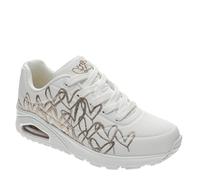 Skechers Damen UNO Golden HeartSneaker, Weiße Durabuck-Mylar-Stickerei in Rotgold, 36.5 EU