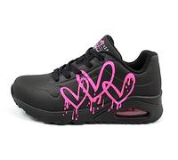 Skechers Damen UNO Sneaker, Black with Pink Printed Duraleather/Black M, 35.5 EU