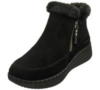 Skechers Damen Wilshire BLVD Fresh Zip Turnschuhe, Black Suede Faux Fur, 37 EU