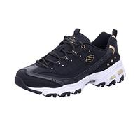Skechers D'Lites-Bold Views Damen-Sneaker, Schwarzer Duraleather Goldbesatz, 38 EU