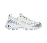 Sneaker SKECHERS "D'LITES-CHROMATIC" Gr. 40, silber (weiß, silberfarben), Damen, Lederimitat, Textil, metallic, Schuhe, Plateausneaker, Schnürschuh mit Metallic Einsätzen (65299316-40) weiß, silberfar