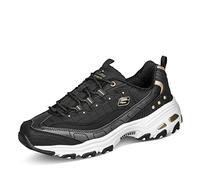 Skechers D'lites Damen Night Sneaker, Schwarzer Duraleather Goldbesatz, 37 EU