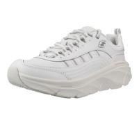 Skechers D'lux Walker 2.0 Golden Step-Sneaker für Damen, Weißes Leder, silberfarbener Rand, 41 EU