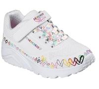 Sneaker SKECHERS "UNO LITE", Mädchen, Gr. 31, bunt (weiß, multi), Lederimitat, kontrastfarbene Details, Schuhe Sneaker, Klettschuh mit bunten Herzen, Größenschablone zum Download (11191153-31) weiß, m